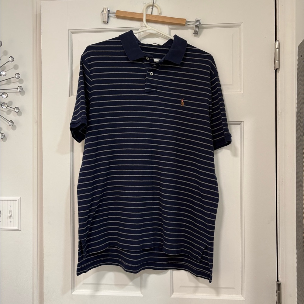 Vintage Polo Ralph Lauren Short Sleeve Polo Shirt Navy Striped Soft cotton Golf